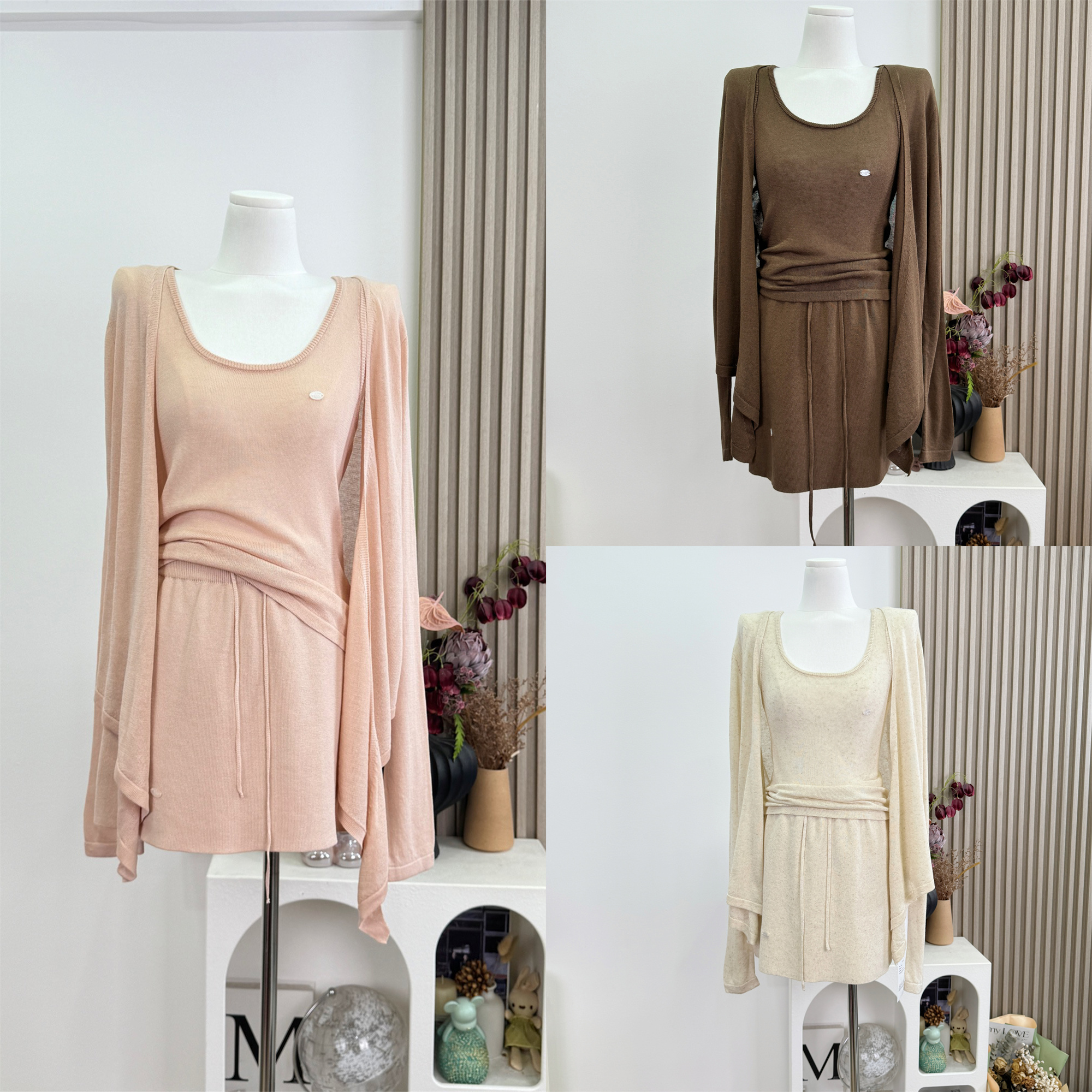 NSS COLLECTION Three-Piece Cami Cardigan and Skirt Set Relaxed Slimming Knit Set