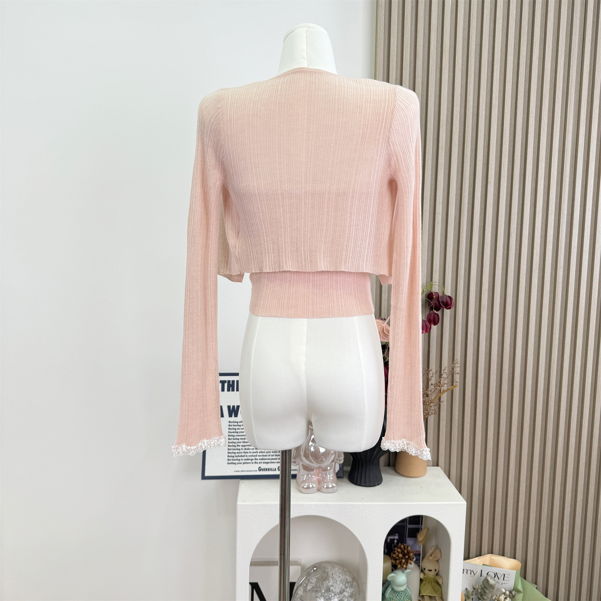 Cher Sweet Peach Pink Knit Bandeau and Short Cardigan Two-Piece Set for Women Summer - Image 4
