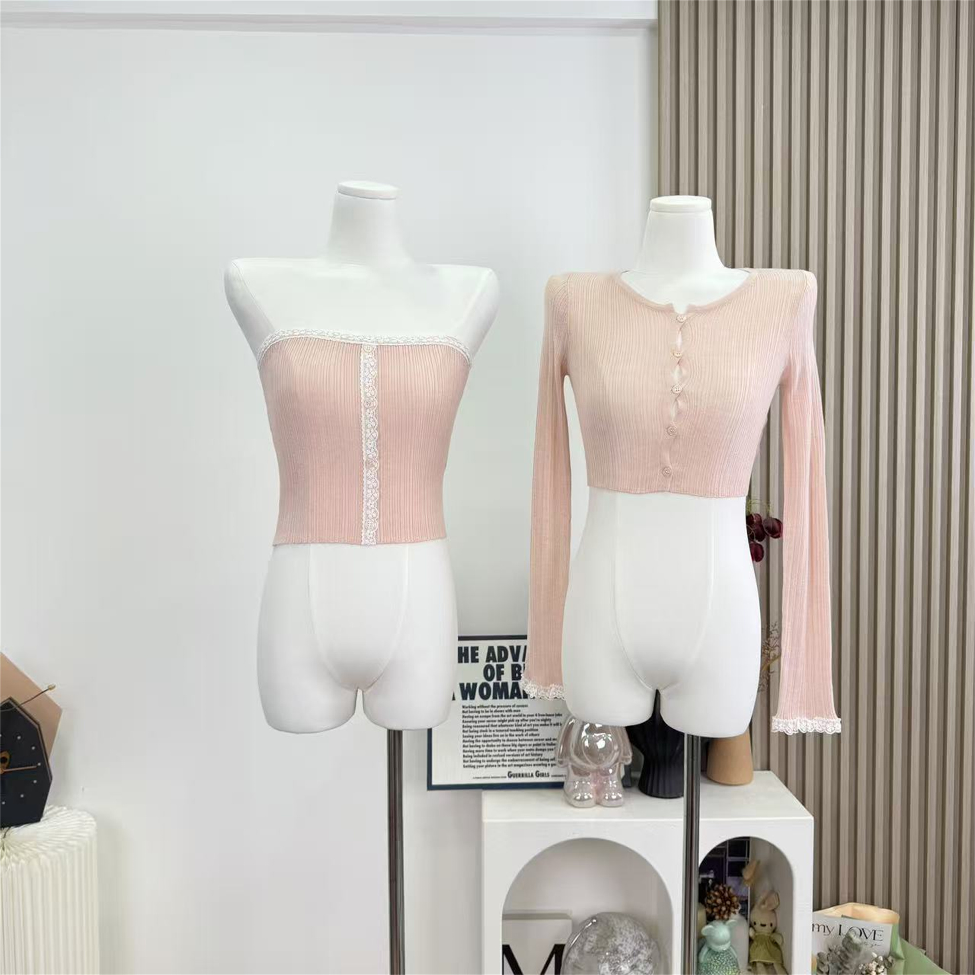 Cher Sweet Peach Pink Knit Bandeau and Short Cardigan Two-Piece Set for Women Summer - Image 5