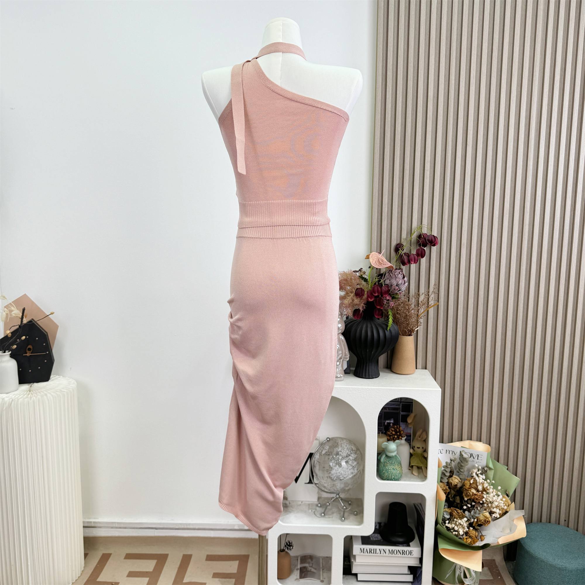 Women Summer Knit Two-Piece Set Slim Off-Shoulder Top and Skirt - Image 4