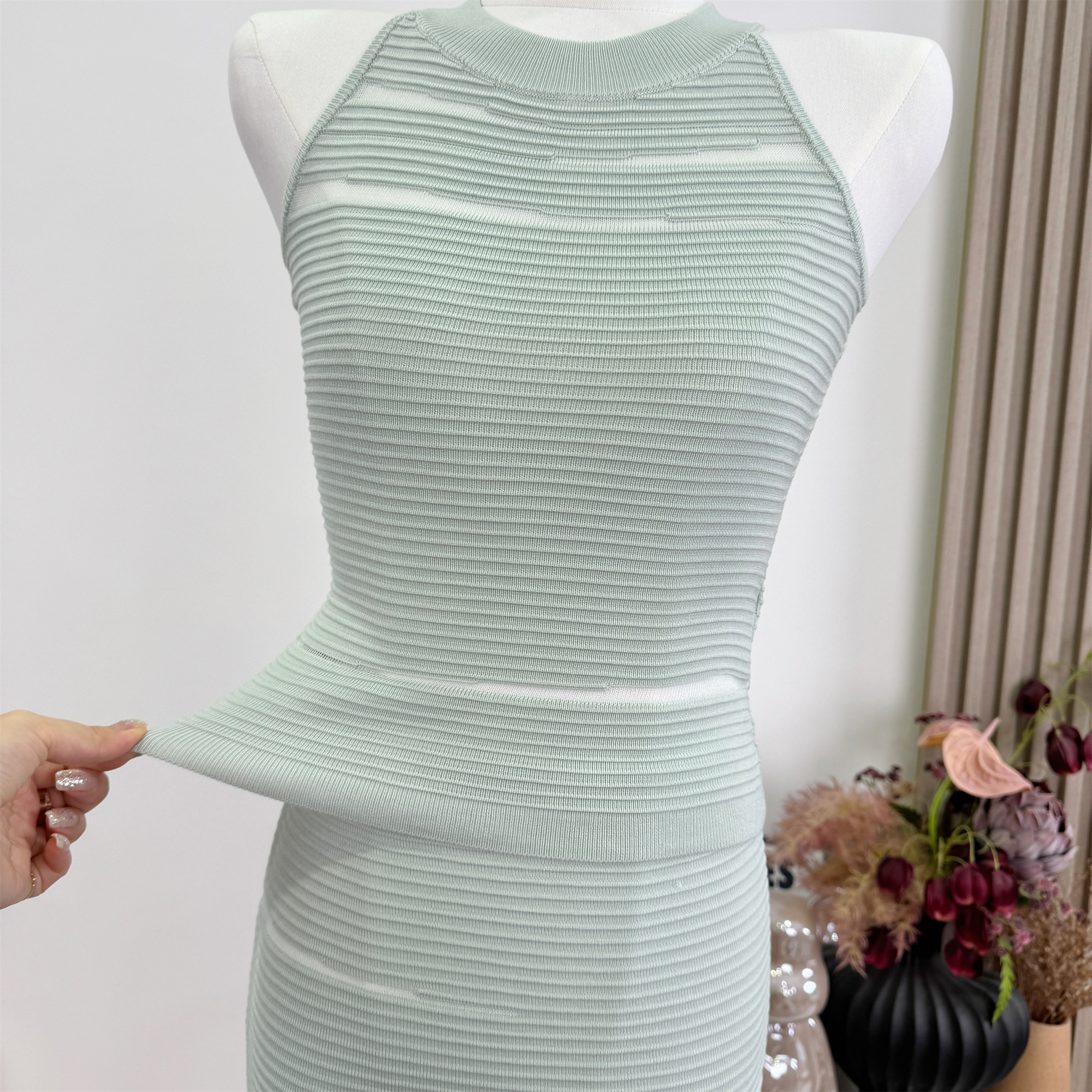 Women's Summer Sleeveless Halter Cami and Short Skirt Two-Piece Knit Set - Image 2