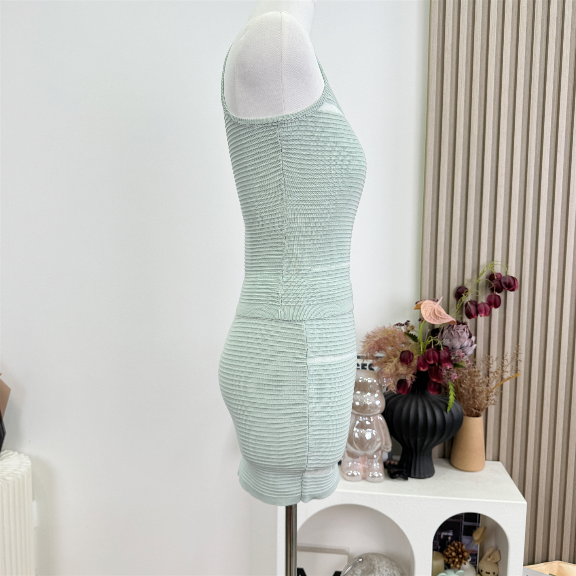 Women's Summer Sleeveless Halter Cami and Short Skirt Two-Piece Knit Set - Image 3