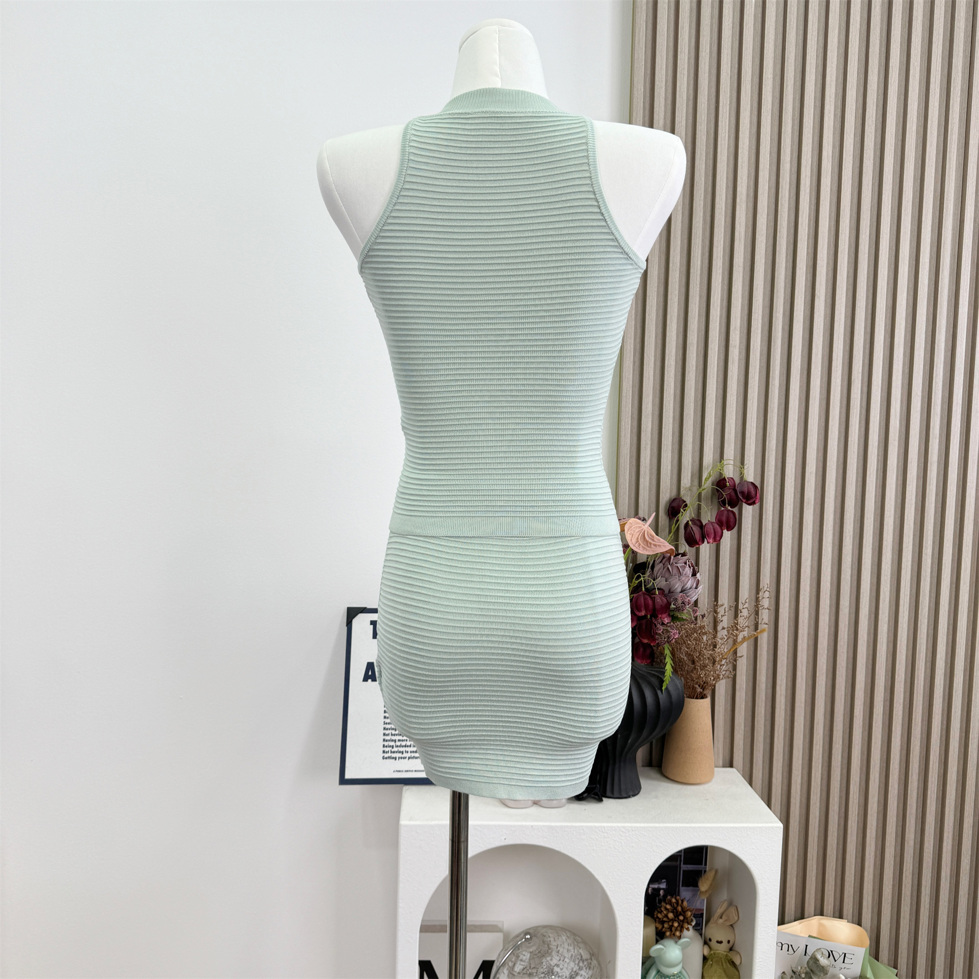 Women's Summer Sleeveless Halter Cami and Short Skirt Two-Piece Knit Set - Image 4