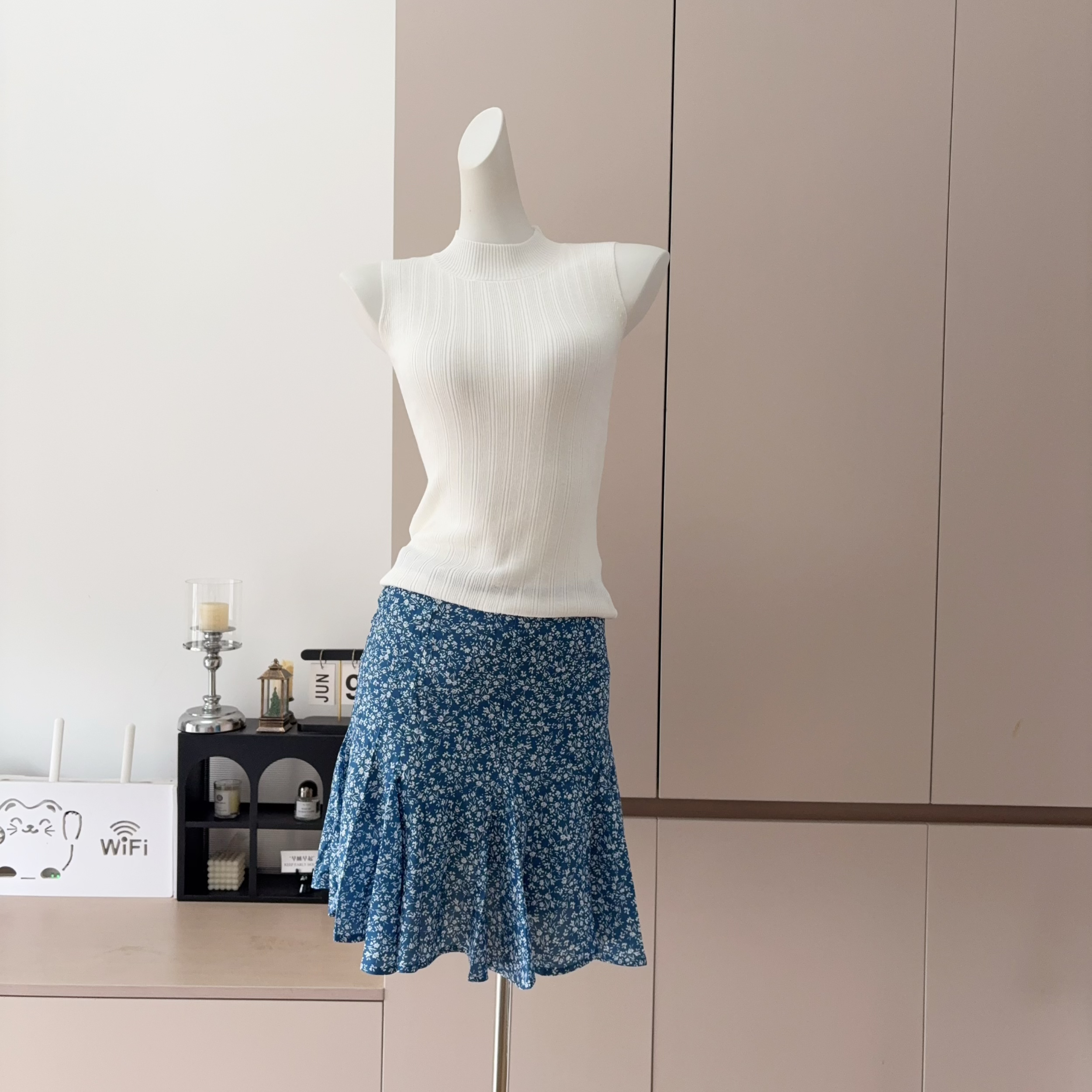 Korean Floral Pleated High Waist A-Line Mini Skirt Set for Women Summer - Image 2