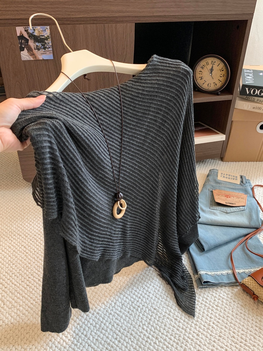 Korean Style Faux Two Piece Irregular Lazy Knit Cape Women Loose Shawl Style Versatile Top - Image 2