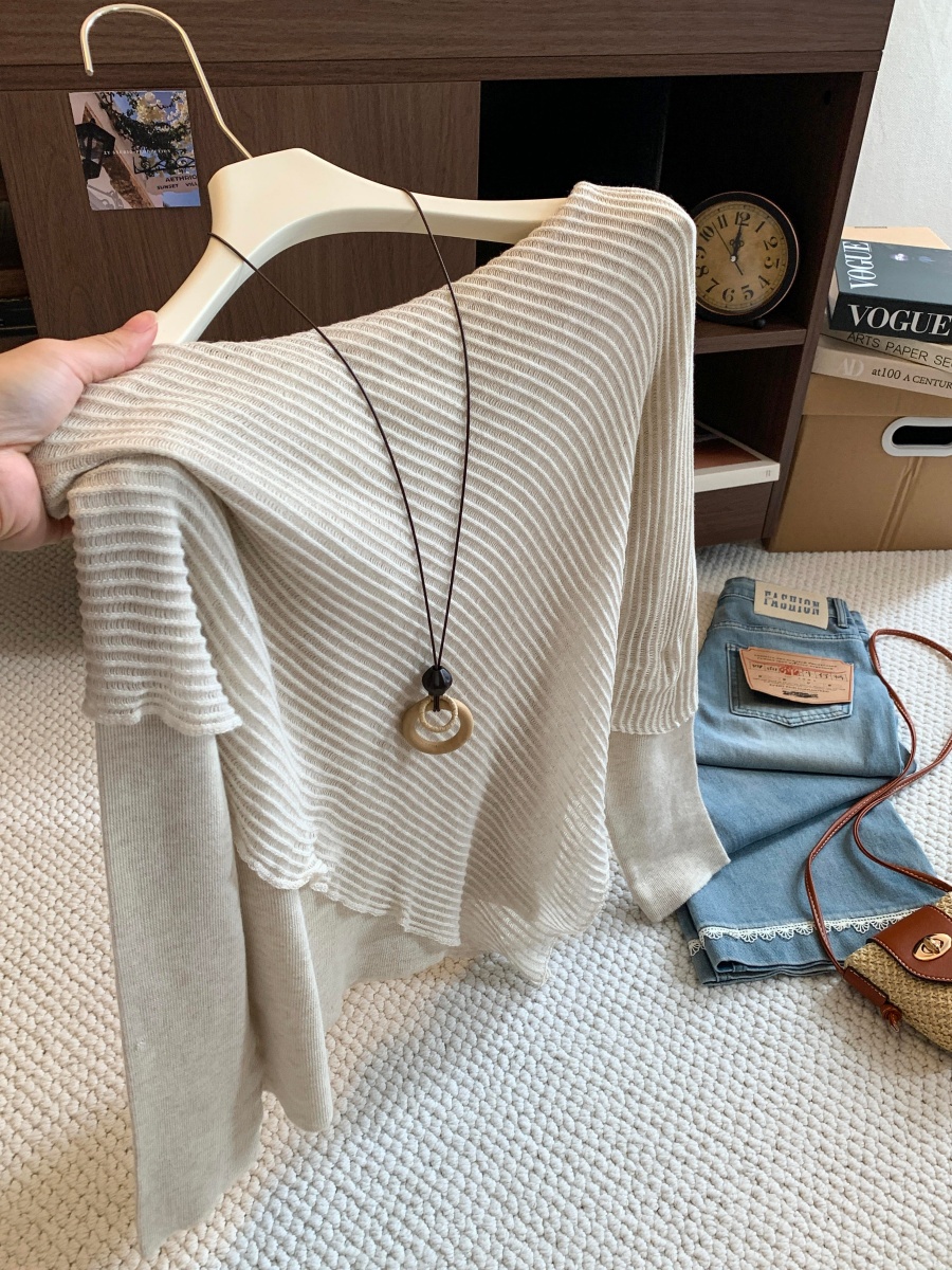 Korean Style Faux Two Piece Irregular Lazy Knit Cape Women Loose Shawl Style Versatile Top