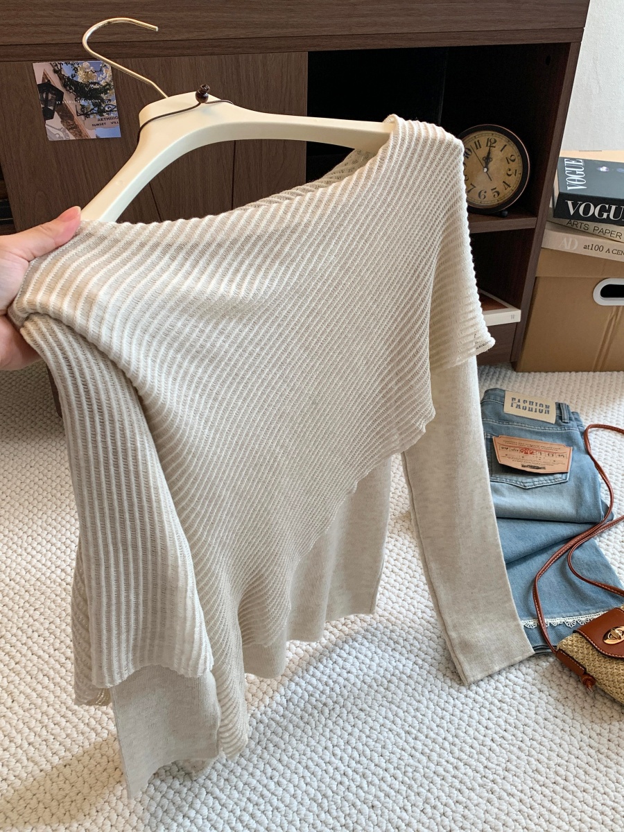 Korean Style Faux Two Piece Irregular Lazy Knit Cape Women Loose Shawl Style Versatile Top - Image 3