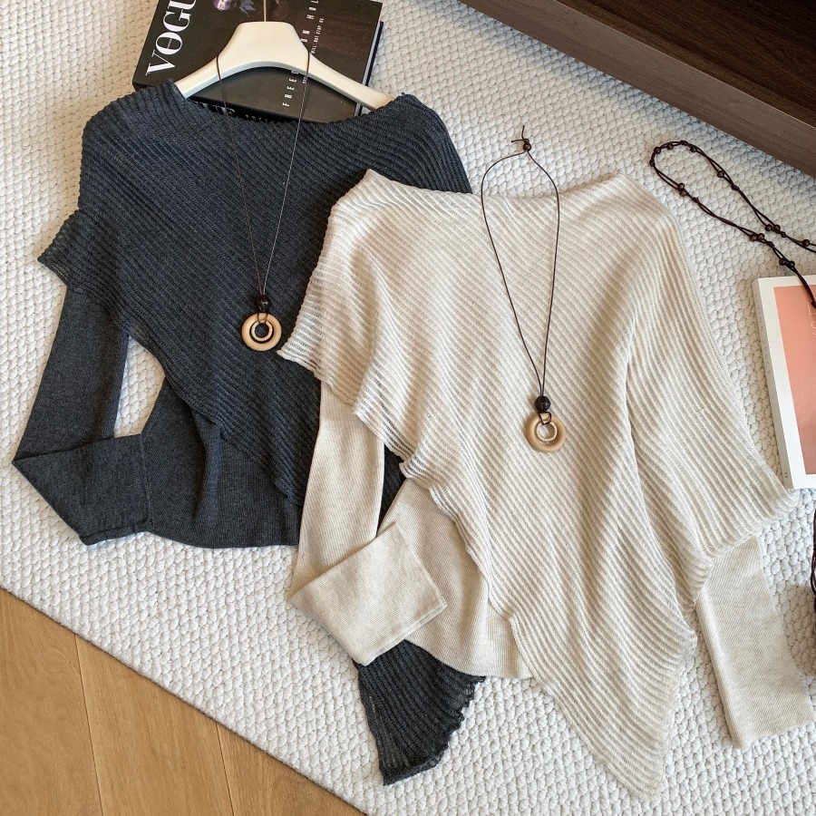 Korean Style Faux Two Piece Irregular Lazy Knit Cape Women Loose Shawl Style Versatile Top - Image 5