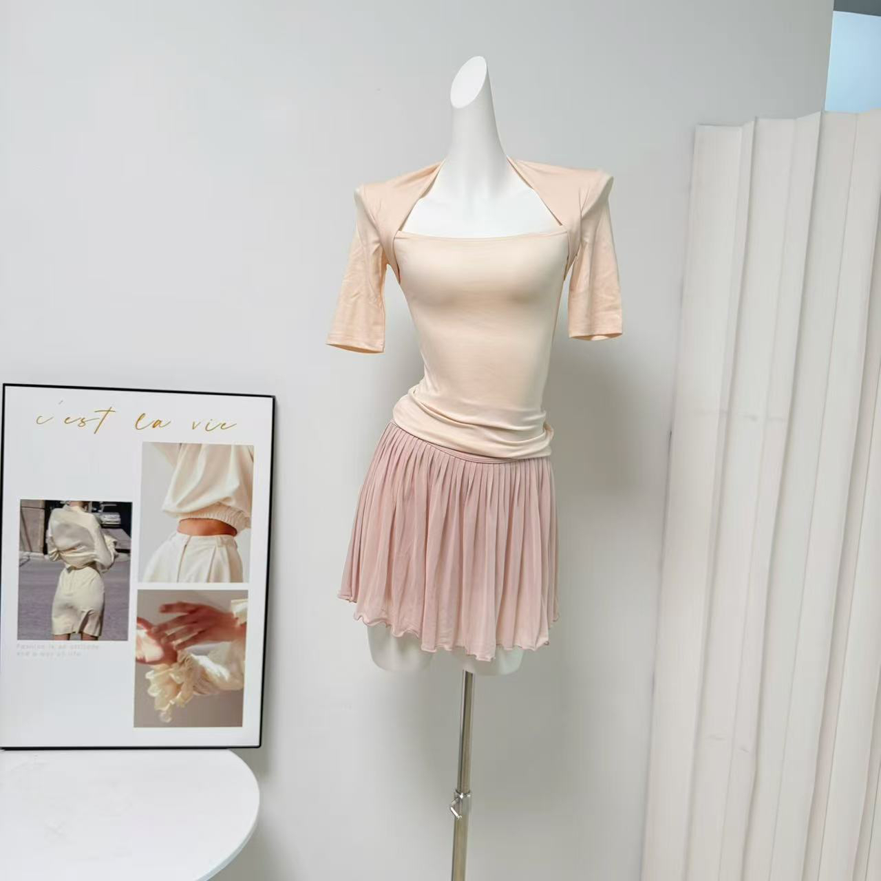 Peach Milk Jelly Two-Piece Set Square Neck Crop Top and Ballet Skirt