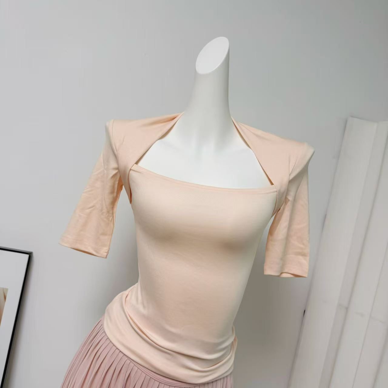 Peach Milk Jelly Two-Piece Set Square Neck Crop Top and Ballet Skirt - Image 2
