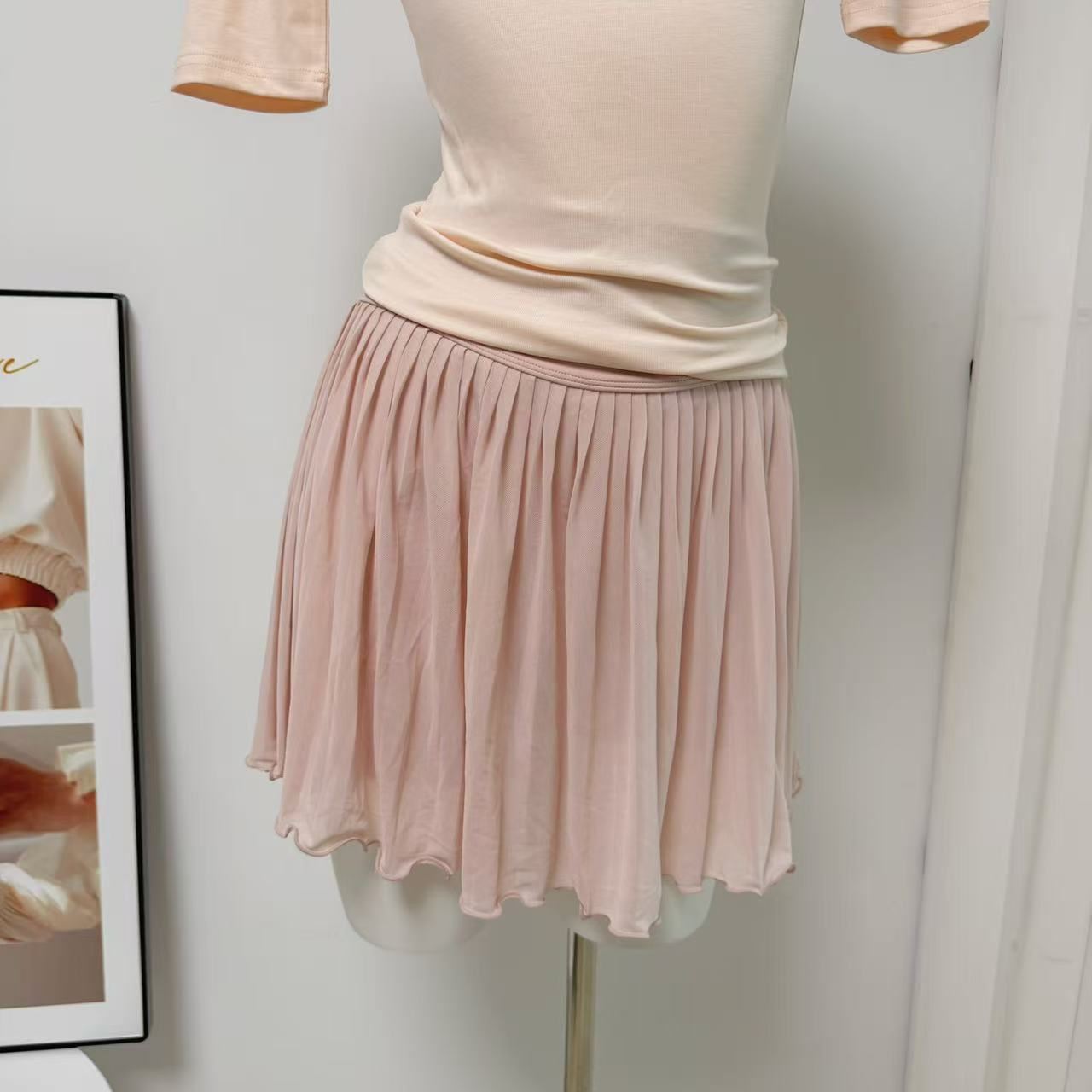 Peach Milk Jelly Two-Piece Set Square Neck Crop Top and Ballet Skirt - Image 3