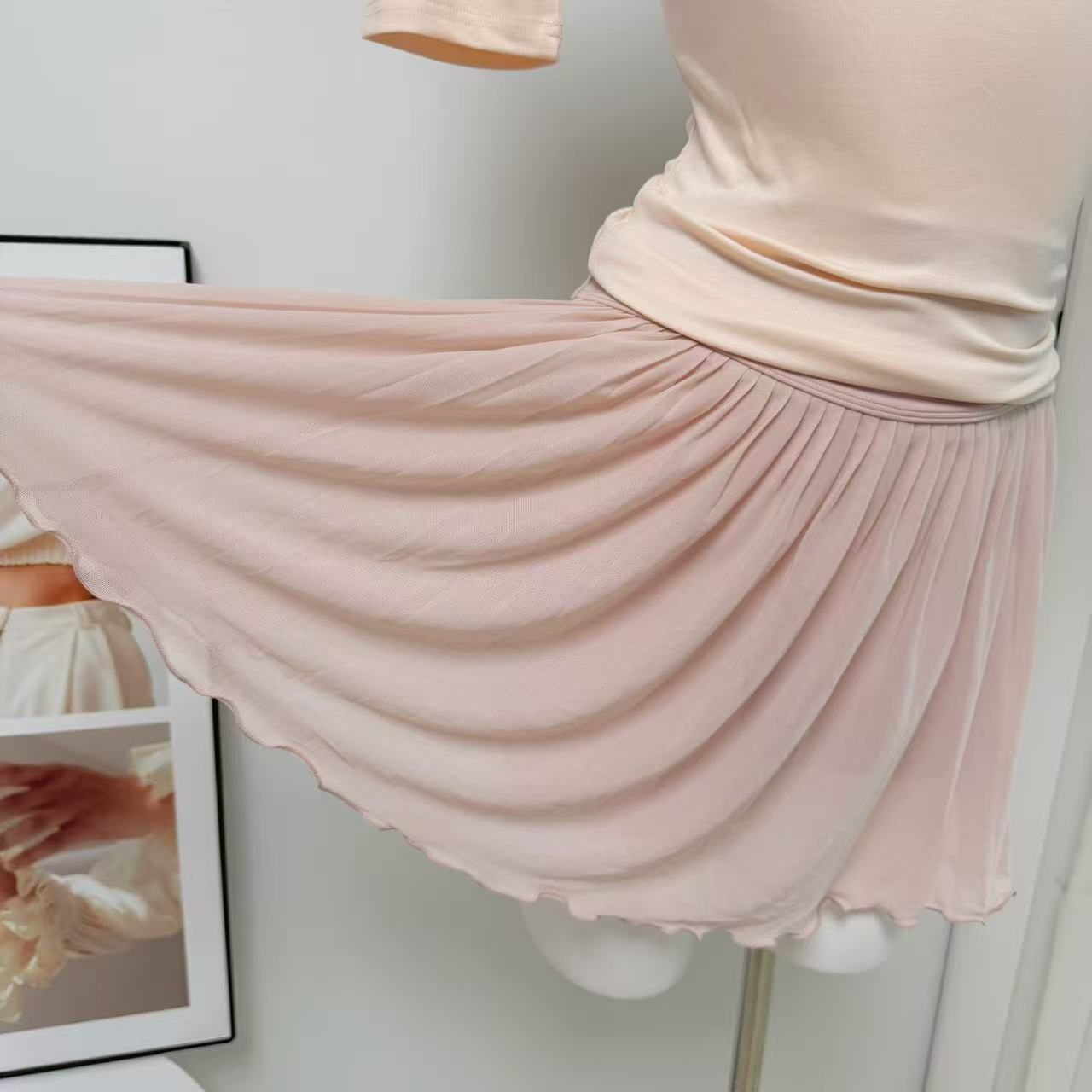 Peach Milk Jelly Two-Piece Set Square Neck Crop Top and Ballet Skirt - Image 4