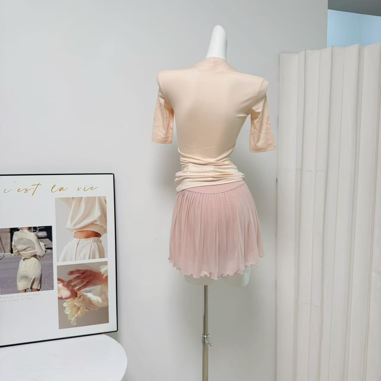 Peach Milk Jelly Two-Piece Set Square Neck Crop Top and Ballet Skirt - Image 5