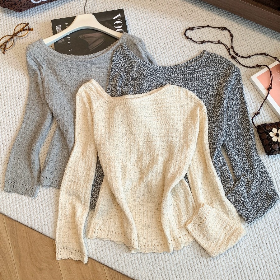 2026 Early Autumn French Vintage Off-Shoulder Knit Top for Women - Image 5