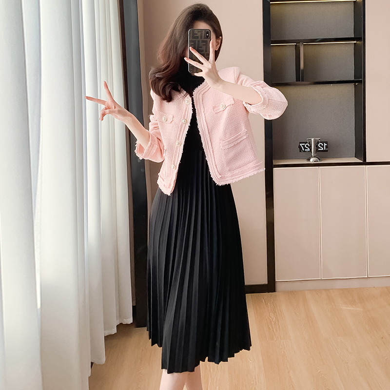 Chic Tweed-Style Two-Piece Dress Set for Women Autumn Winter 2023