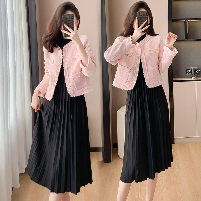 Chic Tweed-Style Two-Piece Dress Set for Women Autumn Winter 2023 - Image 2