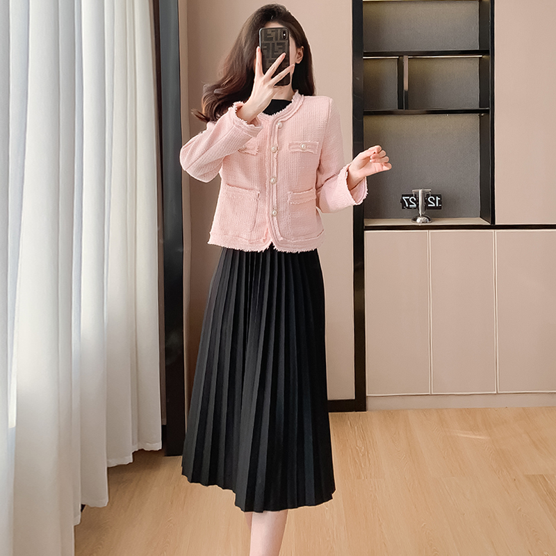 Chic Tweed-Style Two-Piece Dress Set for Women Autumn Winter 2023 - Image 3
