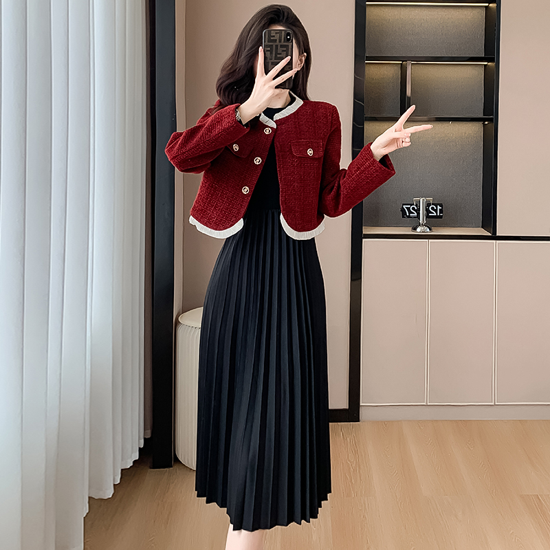 Elegant Tweed Two-Piece Dress Set for Women