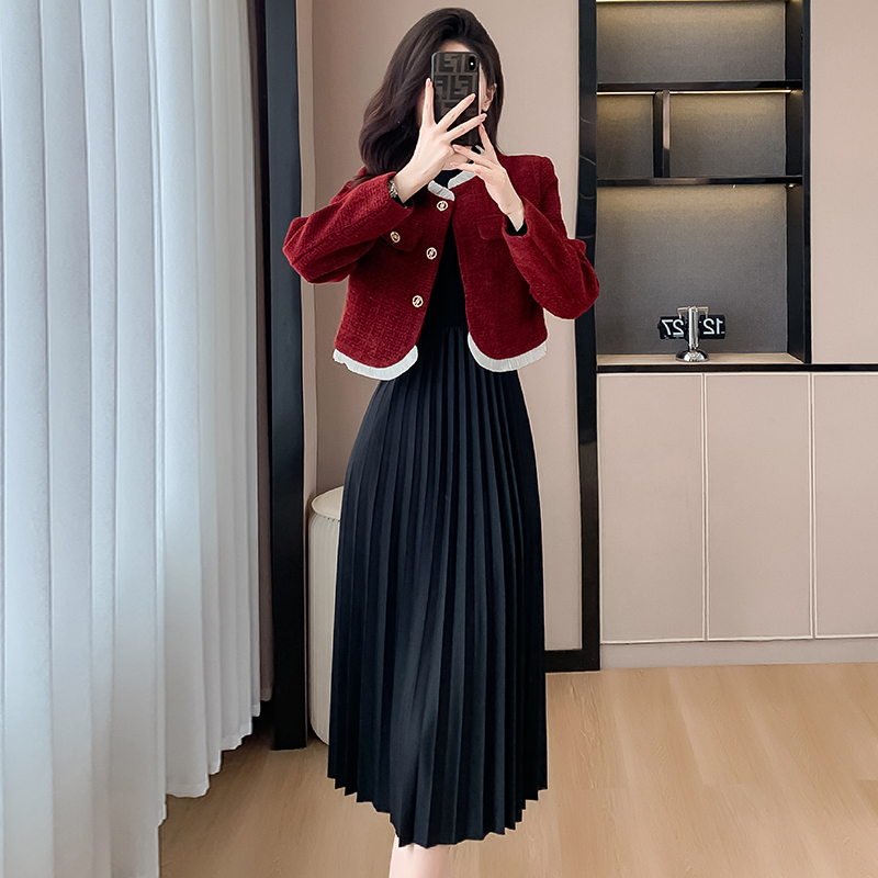 Elegant Tweed Two-Piece Dress Set for Women - Image 2