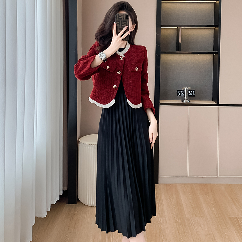 Elegant Tweed Two-Piece Dress Set for Women - Image 3