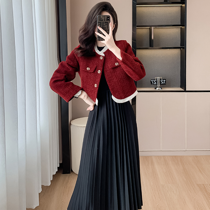 Elegant Tweed Two-Piece Dress Set for Women - Image 5