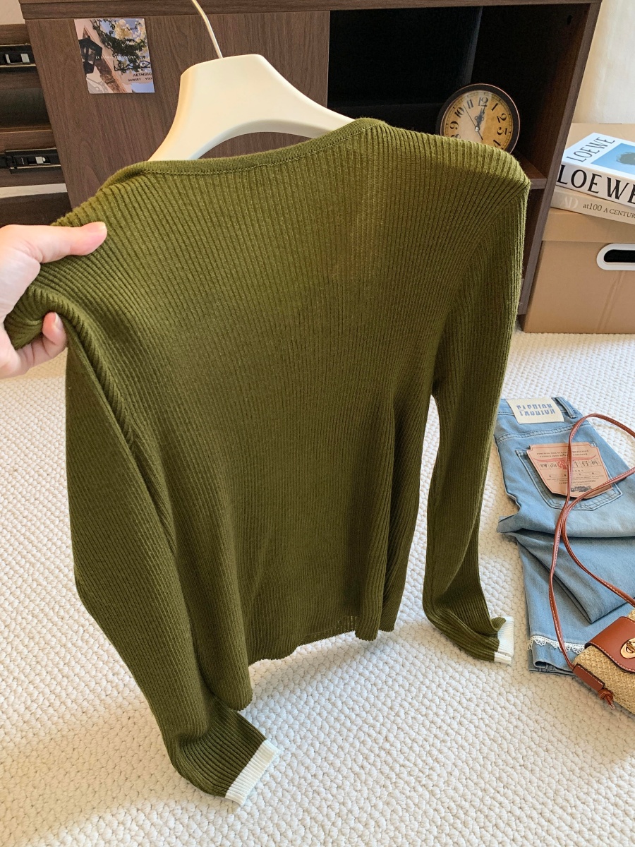 Korean Style Color Block Faux Two Piece V Neck Long Sleeve Knit Cardigan Women 2026 Fall Loose Pullover Sweater Top - Image 3