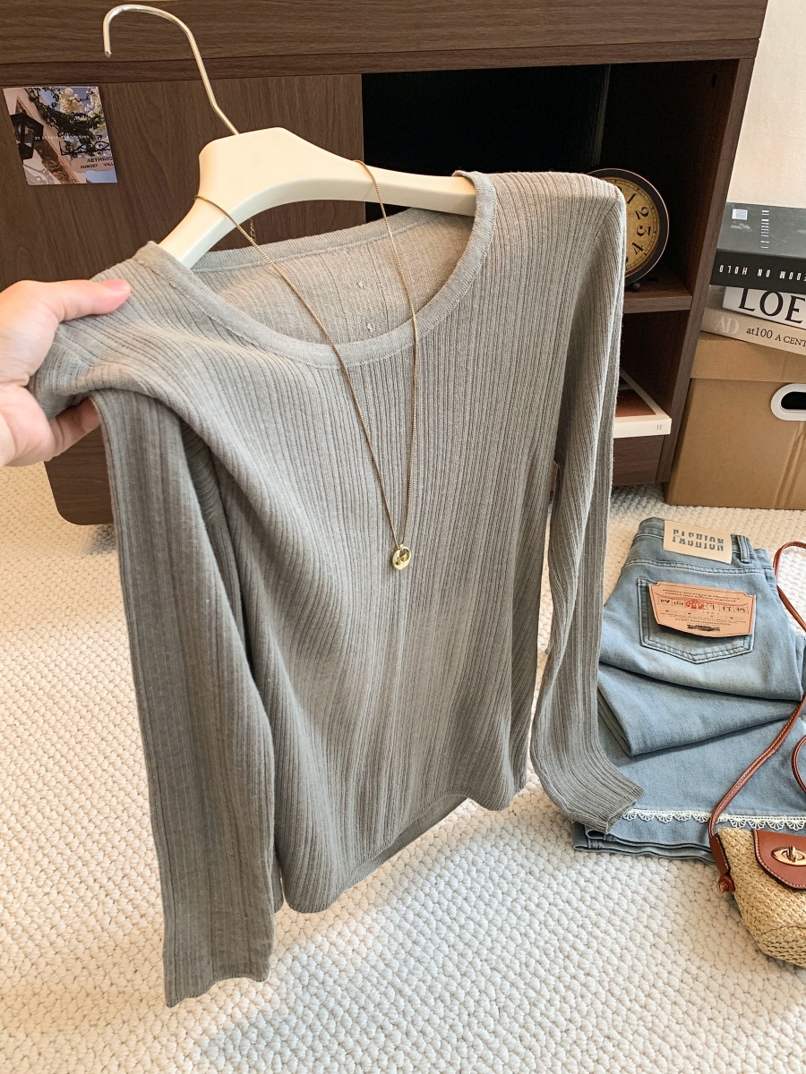Women's Ribbed Slim Knit Top with Back Cutout and Buttons 2026 Early Autumn - Image 2